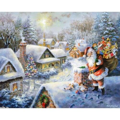 Christmas Snow Scene Cross Stitch Kit Needlework Craft Set Canvas Printed Cotton Thread Christmas Gift Home Decor New Design