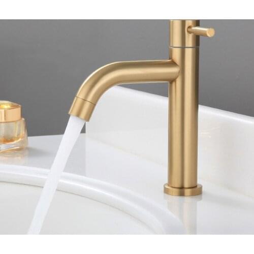 Bathroom Basin Faucet Brush Gold Single Cold Bathroom Sink Tap 304 Stainless Steel Single Handle Washbasin Faucets