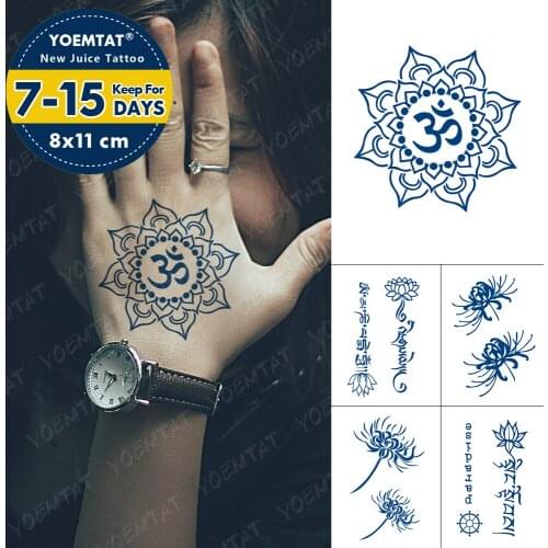 Juice Ink Lasting Waterproof Temporary Tattoo Sticker Yoga Sanskrit Totem Lotus Tattoos Manjusaka Body Art Arm Fake Tatoo Women