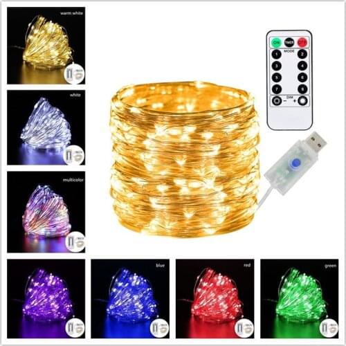USB LED String Fairy Lights Remote Control 5M/10M/20M Copper Wire Garland Lamp for Wedding Christmas Lights Party Decoration