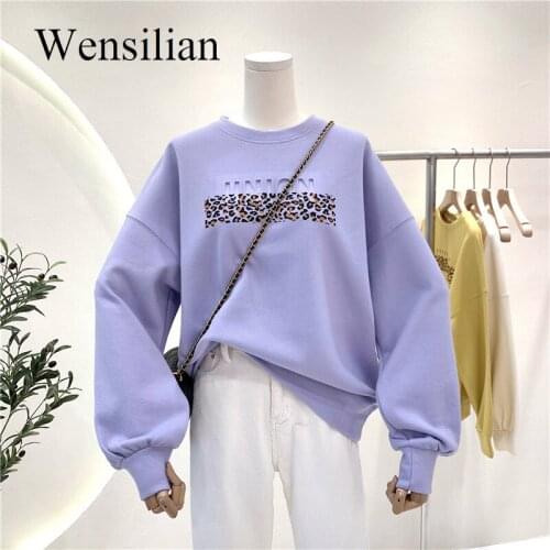 Oversize Sweatshirts Women Y2K Pullover Autumn Winter Crewneck Long Sleeve Blouse Korean Fashion Leopard Print Female Tops 2021