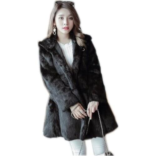 Warm Winter Thick Fur Women real natura Fur Coat Medium-long Hooded Rabbit Fur Coats and Jackets Plus Size White, Black red