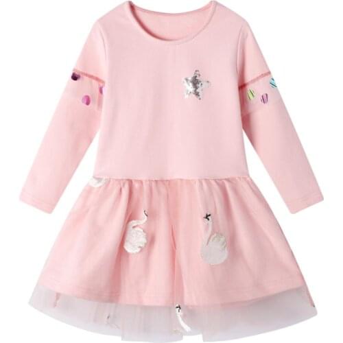 Gold Treasure Spring Autumn Girls Cotton Lace Long-sleeved Childrens Mesh Baby Long-sleeved Girls Party Princess Dress