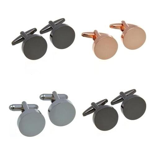 10Pairs/lot Bright Plain Surface Cufflinks Silver/Gunblack/Rosegold Round Copper Plating Cuff Links Business Style Mens Jewelry