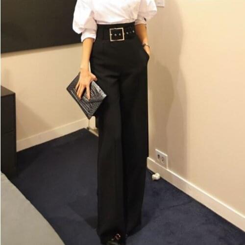 Womens Wide Leg Pants High Waist Female Suit Pants Woman Dress Pants Autumn Winter Formal Office Trousers Business Lace Up