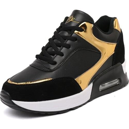 Women Air Cusion Running Shoes Gold Glitter Active Rainbow Women Sneakers Trainer Increased 6cm Inside Size #35-40