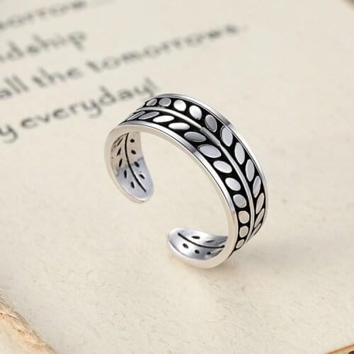 Retro Style 925 Sterling Silver Leaves Open Rings For Women Vintage Jewelry Accessories Free Shipping
