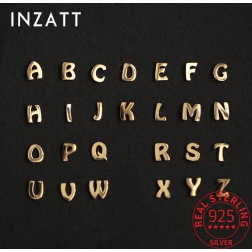 INZATT Real 925 Sterling Silver 26 Letter Stud 14K Gold Earrings For Women Punk Fine Jewelry 1 Piece Accessories Drop Shipping