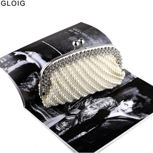 Shell Design Women Wedding Handbags Pearl Diamonds Metal Day Clutches Beading Chain Shoulder Evening Bags