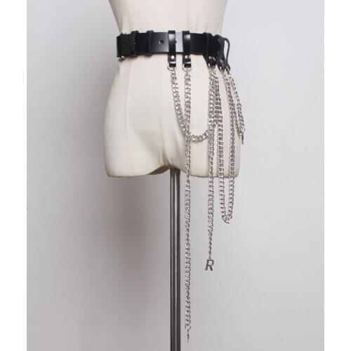 Womens runway fashion genuine leather chain Cummerbunds female Dress Corsets Waistband Belts decoration wide belt R3279