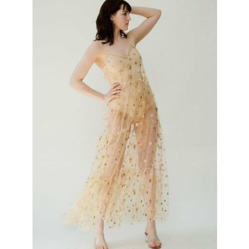 Womens Lace Mesh Spaghetti Straps See Through Cover Sexy See Through Baggy Long Dress Cover Up erotic lingerie