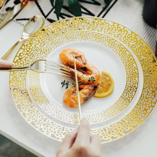 Golden Hollow Disposable Plastic Western Dinner Plate Dinner Party Cake Steak Round Plate