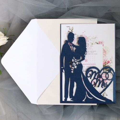 100pcs Bride And Groom Laser Cut Wedding Invitation Cards Print Greeting Cards Valentines Day Wedding Decoration Party Supplies