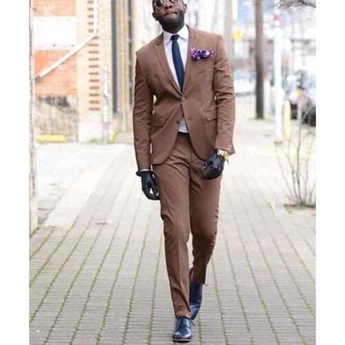 2020 Newest Style Mens Brown Two Buttons Suit Dress Slim Fit Weddings Formal Custom Made 2 Pieces (Jacket + Pants)