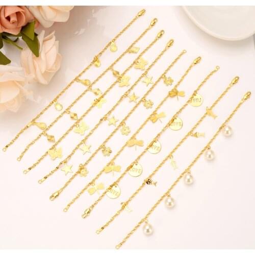 21cm girls Bangle Women Fine Gold butterfly star dragonfly fish pearl Bracelets Jewelry Hand Chain kids sundry pendant pick
