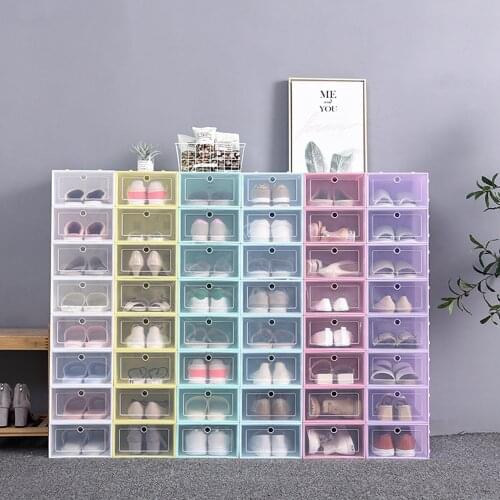 3 pcs/set Foldable Clear Shoes Storage Box Plastic Stackable Shoe Organizer Stackable Storage Shoe Box Transparent Drawer Case