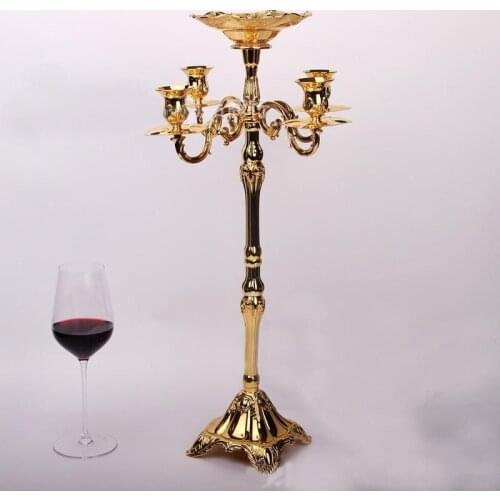 5 Head 83cm height Gold plated metal candle holder included candle stick floor candelabra For Wedding Candelabras Centerpiece