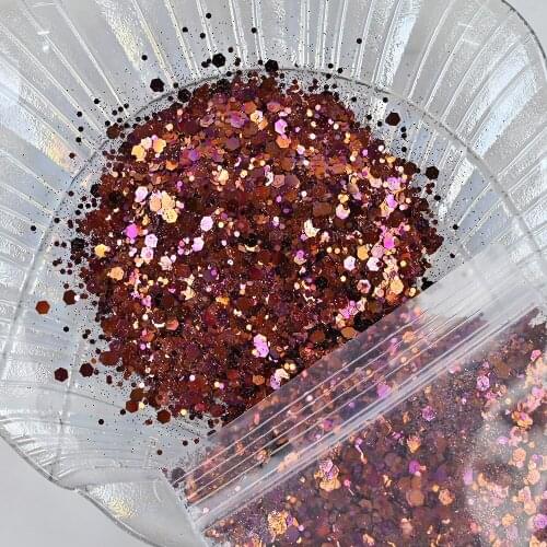 50g Holo-Chunky Flakes Sequins Nail Chameleon Mixed-Size Hexagon Shape Glitters Nail Art Sparkly Flakes Slices#15colors