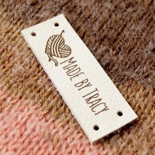 55pcs personalised leather tags for handmade Products, custom Sewing clothing labels with brand logo, knitting crocheted label