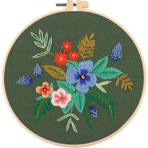 6 Pcs/set Fabric Floral Embroidery Diy Kit With Embroidery Stretch