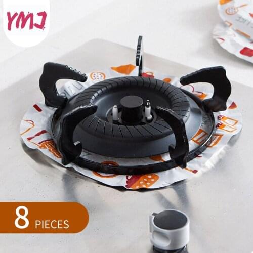 Stove Oil-proof Tin Foil Gas Stove Mat Round Clean Gas Protection Aluminum Foil High Temperature Cookware Cleaning Disc 8 PCS