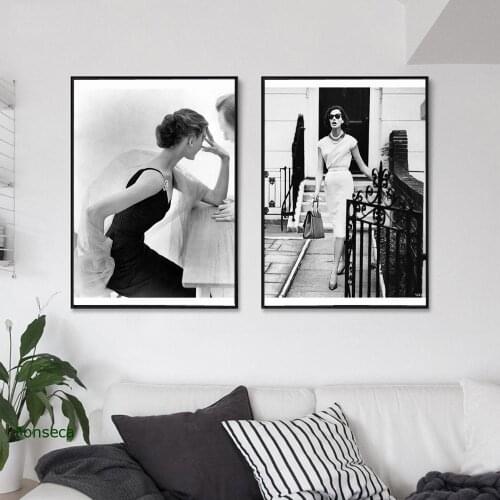 Abstract Nordic Figure Canvas Painting Black White Fashion Woman Poster Wall Art Picture Living Room Cuadros Home Decoration