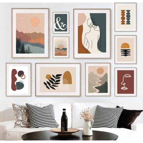 Abstract Leaf Sun Moon Girl Boho Minimalist Nordic Posters And Prints Wall Art Canvas Painting Pictures For Living Room Decor
