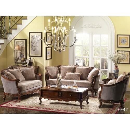 America classic style hand carving living room wooden 123 sofas set with fabric GF42