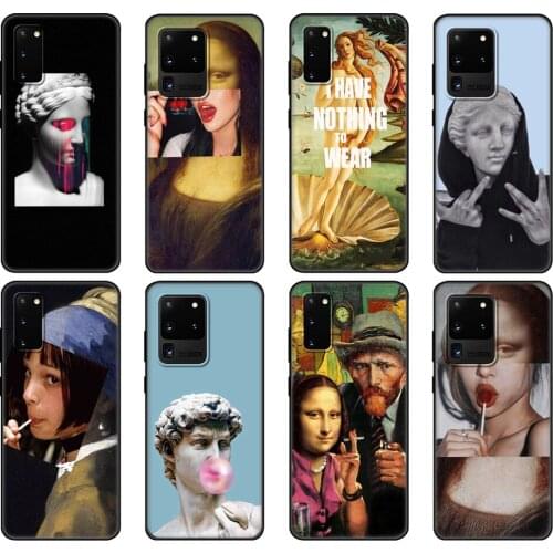 Black tpu Case For Samsung galaxy S20 /S20 PLUS/S20 ultra/S20+ /S20FE back cover Mona Lisa Art David lines