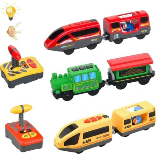 Wooden RC Train Railway Accessories Remote Control Electric Train Magnetic Rail Car Fit For All Brands Train Track Toys For Kids