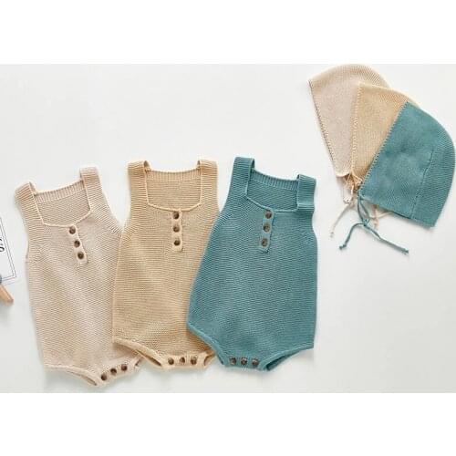 Kids Boy Girl Vest Rompers Clothes New 2020 Autumn Winter Infant Baby Boys Girls Knit Braces Rompers And Hat Clothing