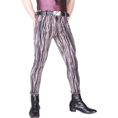 Personality Elastic tight trousers Fashion pattern jeans mens pants mens feet trousers fashion pantalon homme street novelty