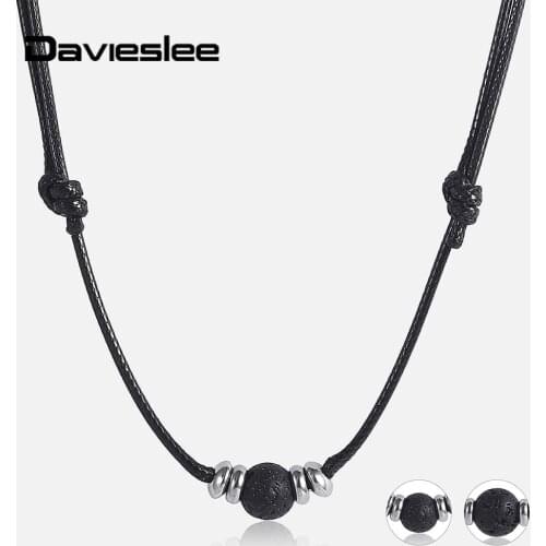 Leather Necklace for Women Men Unisex Rock Stone 1.5mm Rope Chain Womens Mens Adjustable Length Necklace Choker LDNM18