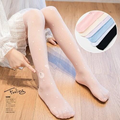 Summer new childrens silk stockings ultra thin anti hook silk girls pantyhose Little bear bottom pantyhose