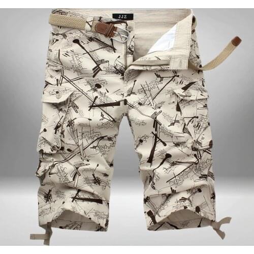 Summer Beach Pants Male Loose Cargo Shorts Calf Length Casual Sports Swim Camouflage Shorts Mid Waist Comfy Cotton Bottom