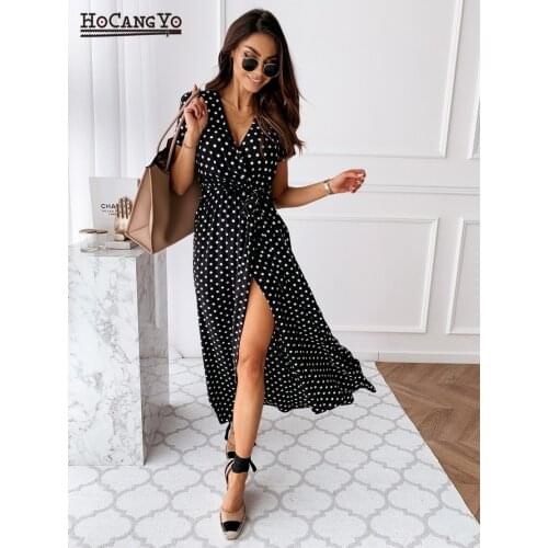 Summer Women Dresses Chic Tunic Polka Dot Split Boho Dress Women Casual Beach Vacation Wear Long Maxi Dresses Vestido De Mujer