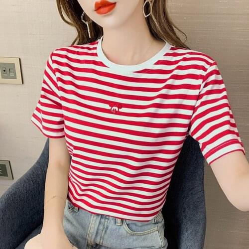 Fashion new O collar stripe T Shirt Women Harajuku Tshirt Short Sleeve Streetwear Ladies Summer Female T-shirt y2k