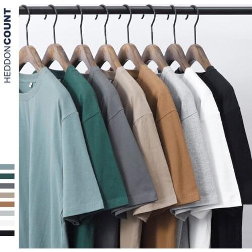 2021 Tide brand t-shirt Japanese 240G linen cotton round neck solid color t-shirt mens short-sleeved loose half-sleeved t