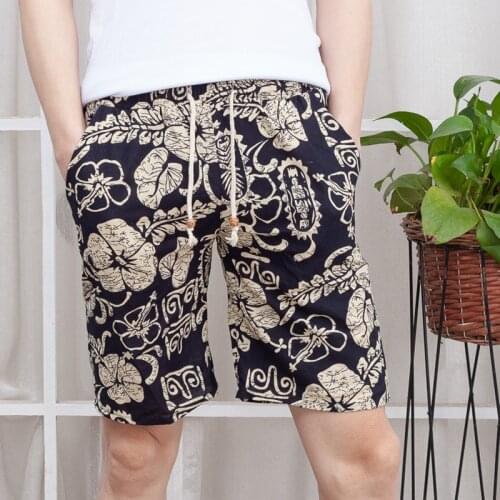 Men Beach Shorts 2021 New Arrival Summer Fashion Thin Flowers Male Shorts Linen Cotton Teenage Boy Korean Style S55
