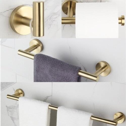 Stainless Steel Brushed Gold Shower Bathroom Sets 4-piece Suit Towel Bar Paper Holder Coat Hook Towel Ring Bathroom Accessories