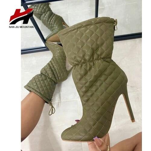 NAN JIU MOUNTAIN 2021 Autumn Woman Boots Fashion Rhombus Solid Color High Heel Pointed Short Boots Women Shoes Plus Size