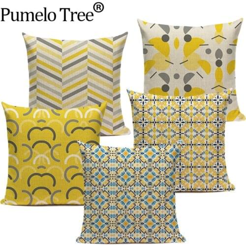Yellow Geometric Cushion Cover Moroccan Ring Striped Decorative Pillow Case Plaid Nordic Home Decor Sofa Cushions Covers Cojines