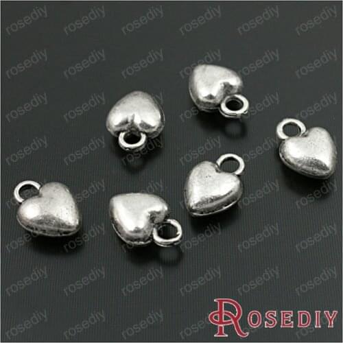 Wholesale 7mm Antique Silver color 3D Heart Alloy Charms Pendants Diy Jewelry Findings Accessories 50 pcs(JM172)