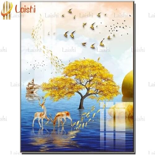 New Year Gift Money tree modern abstract three-dimensional light luxury decorative painting Full Square round Diamond Embroidery
