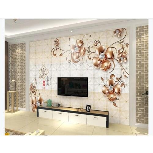Custom 3D Stereo luxury golden flower jewelry Photo Wallpaper Living room TV Sofe background Mural Wall Papel De Parede