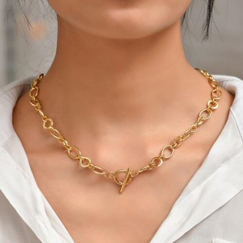 Simple Geometric Round Circle Chain Toggle Clasp Choker Necklace for Women Gold Color Charm Clavicle Necklace Collar Jewelry