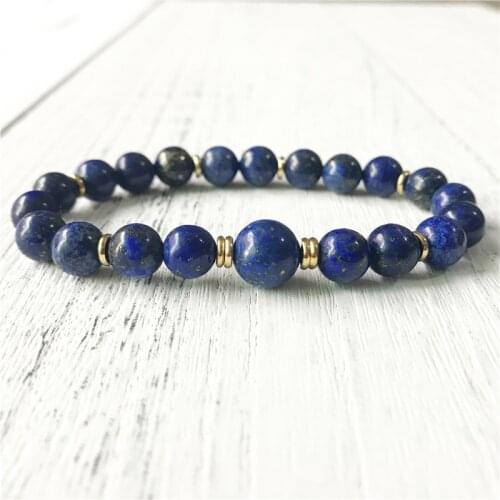 DROP Shipping NATURAL lapis lazuli Mala Bracelet Bule Beads Yoga Mala Bracelet Energy Wrist Jewelry Fashion Best Gift For Men