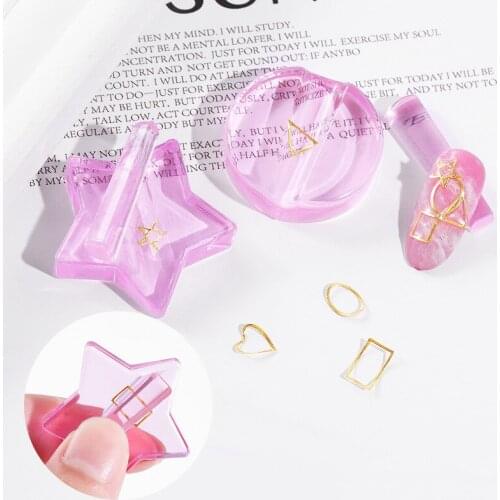 Nail Art Embossed Mold Metal Hollow Slice Frame Bend Curve Tools Pink Acrylic Radian Stick Decorations DIY Manicure Accessory