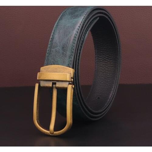 Men Belt high quality designer yellow pin buckle Green belt Casual genuine Leather fashion Waistband Cowskin cintos masculinos