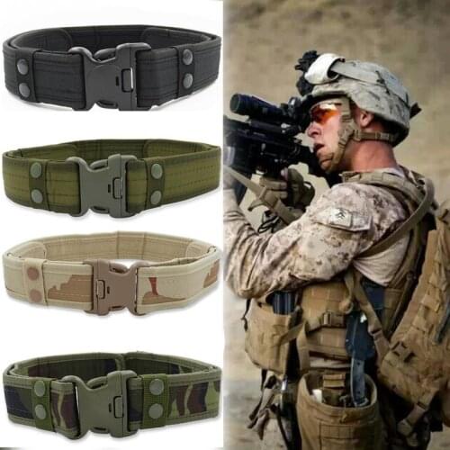 Tactical Military Canvas Belt Men Outdoor Army Practical Camouflage Waistband with Plastic Buckle Military Training Equipment